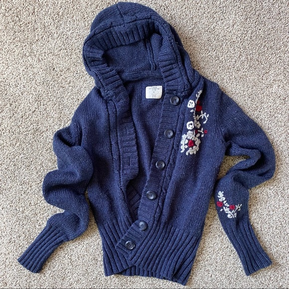 H&M Hooded Knit Cardigan w/ Embroidered Flowers, Cropped Sweater Hoodie LOGG, S - Picture 4 of 9